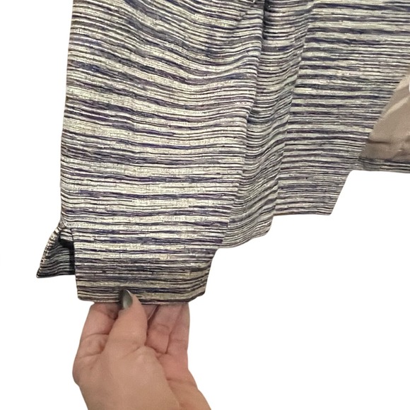 Ann May Women's Woven Silk‎ Blazer Striped Beige  Career Office Casual Lined M - Picture 7 of 9